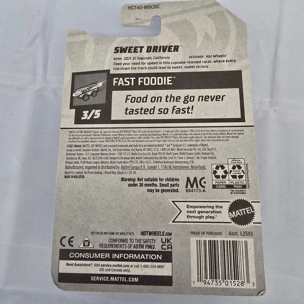 Hot Wheels 2022 Fast Foodie Sweet Driver Cupcake Car New on Card‎